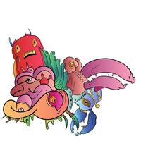 Doodle Art. Hand-drawn little funny monsters. Colorful design vector