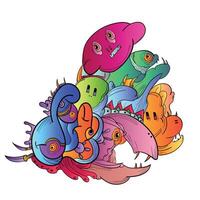 Hand-drawn little funny monsters Colorful design vector