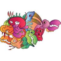 Colorful Doodle Art Design.Hand draw Monster, skull, eyes, smile . coloring page. can be use for background, web, sticker and poster vector