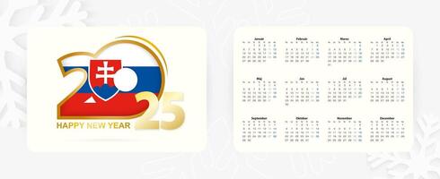 Horizontal Pocket Calendar 2025 in Slovak language. New Year 2025 icon with flag of Slovakia. vector