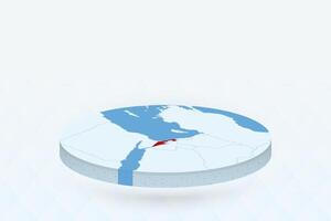 3D Isometric Map Highlighting Israel in Red. vector