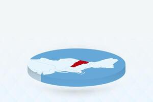 3D Isometric Map Highlighting Vermont in Red. vector