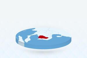 3D Isometric Map Highlighting Cambodia in Red. vector