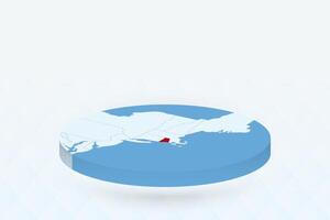 3D Isometric Map Highlighting Rhode Island in Red. vector