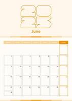 Modern vertical calendar sheet for June 2025, planner in English. vector