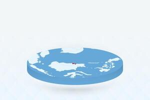 3D Isometric Map Highlighting Brunei in Red. vector