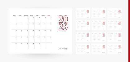Calendar 2025 in modern design, planner template. vector
