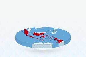 3D Isometric Map Highlighting Indonesia in Red. vector