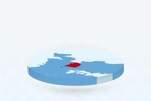 3D Isometric Map Highlighting South Korea in Red. vector