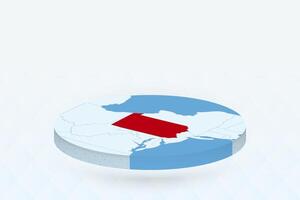 3D Isometric Map Highlighting Pennsylvania in Red. vector