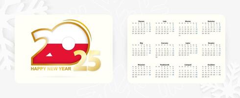 Horizontal Pocket Calendar 2025 in Polish language. New Year 2025 icon with flag of Poland. vector