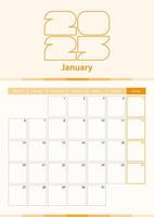 Modern vertical calendar sheet for January 2025, planner in English. vector