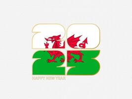 Abstract numbers 2025 with flag of Wales. vector