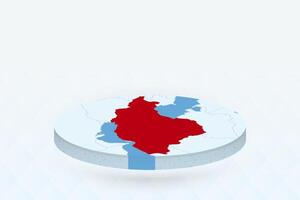 3D Isometric Map Highlighting Iran in Red. vector