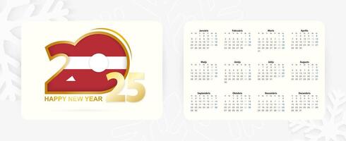 Horizontal Pocket Calendar 2025 in Latvian language. New Year 2025 icon with flag of Latvia. vector