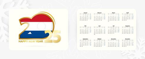 Horizontal Pocket Calendar 2025 in Dutch language. New Year 2025 icon with flag of Netherlands. vector