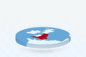 3D Isometric Map Highlighting England in Red. vector
