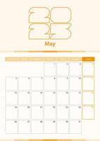 Modern vertical calendar sheet for May 2025, planner in English. vector