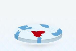 3D Isometric Map Highlighting Iraq in Red. vector