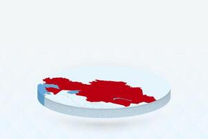 3D Isometric Map Highlighting Kazakhstan in Red. vector