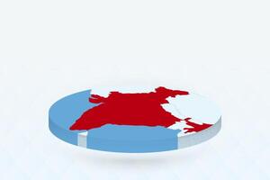 3D Isometric Map Highlighting India in Red. vector