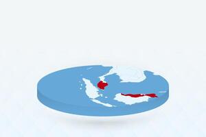 3D Isometric Map Highlighting Malaysia in Red. vector