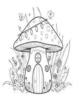magical house mushroom colouring book page vector