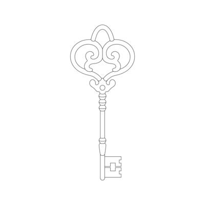 Hand drawn kids drawing illustration old fashioned key cartoon isolated