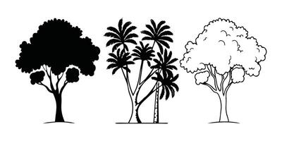 Silhouette Tree Line Drawing Set vector