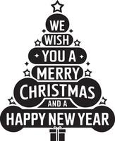 christmas tree gold black icon elements lettering white background vector