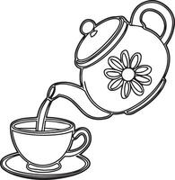 The contour of the Cup and teapot with floral element. vector