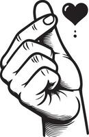 A hand, outlined in black, makes a Korean heart gesture vector