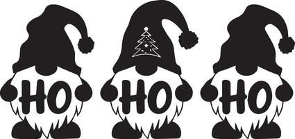Three Christmas gnomes are arranged horizontally vector