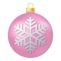 Pink matt Christmas tree ball with white snowflake vector