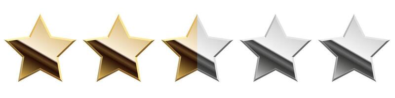 Five golden glossy mirror stars for apps and websites vector