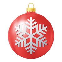 Red Christmas tree ball with white snowflake vector