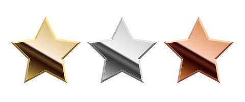 Golden silver and bronze glossy mirror star for apps and websites vector