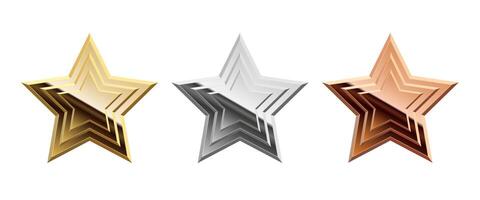 Golden silver and bronze glossy mirror star for apps and websites vector