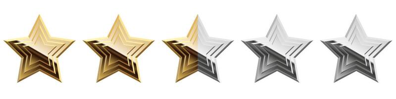 Five golden glossy mirror stars for apps and websites vector