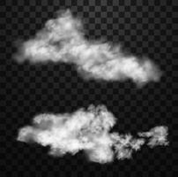 White realistic fluffy clouds or fog or smoke on transparent background vector
