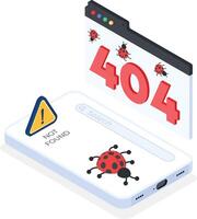 404 Error Page - Bug and Not Found Concept vector