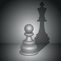 3d illustration of a pawn with shadow of a king.king reflected in the shadow of the pawn,The inner meaning of this illstration is don't judge a book by its cover,Eps 10 illustration. vector