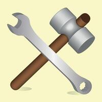 3D Wrench and hammer. Tools icon isolated on cream color background vector