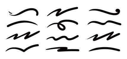 Squiggle brush scribble underline. Marker pen emphasis highlight swoosh stroke. swoosh brush underline set for accent, marker emphasis squiggle element. vector