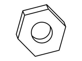 Hand drawn cute outline illustration of female screw. Flat repair hexagon tool part in line art doodle. Support service nut hardware icon. Settings or fix problem. Find solution. Isolated. vector