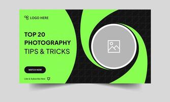 Trendy photography tips and tricks thumbnail banner design, daily photo shoot technique cover banner design, fully customizable eps 10 file format vector