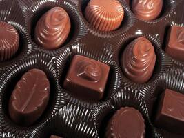 Chocolate candies close view background photo
