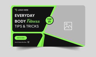 Everyday fitness tips and tricks thumbnail banner design, daily workout plan techniques banner design, fully customizable eps 10 file format vector