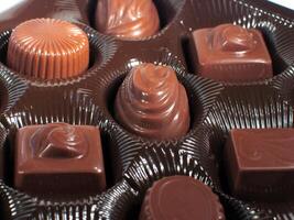 Chocolate candies close view background photo
