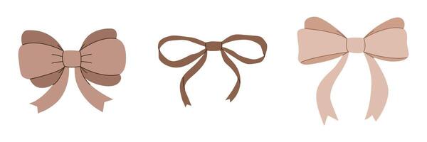 Ribbon bow set in trendy Mocha Mousse color vector